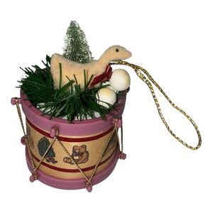 Vintage Christmas bear drum ornament adorned with a felt goose tree